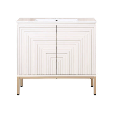 Rowan Geometric Modern Transitional 2-Shelf Bath Vanity Cabinet Only (Sink Basin Not Included)